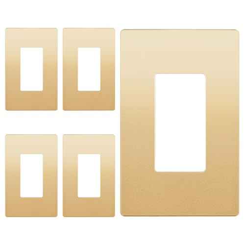 LIDER Matte Finish Decorator Switch Cover, Screwless Wall Plate, Mid-Size 1-Gang 4.88" x 3.11", Unbreakable Polycarbonate Thermoplastic, UL Listed, LSWP-31M-GD5P, Gold, 5 Pack