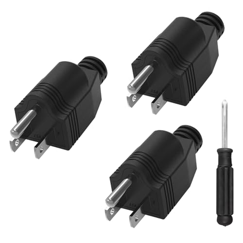 OFOAEEA Black 3-Pack Replacement 3-Prong Electrical Plug with Screwdriver - Durable Grounding Cord Ends
