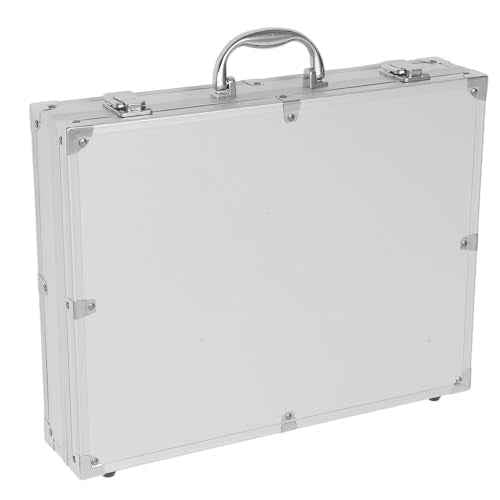 Aluminum Briefcase, Portable Lockable Empty Silver Metal Tool Box Small Container Locking Storage Case with Ripple Foam and Handle for Storage and Carrying, 14.5x11.2x3.0in