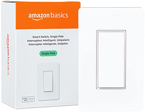 Amazon Basics Single Pole Wi-Fi Smart Light Switch - Voice Control, Schedule, 2.4 GHz, No Hub, Easy Install, White, 2.91 x 1.62 x 4.65 in