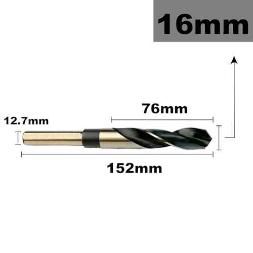 16mm Reduced Shank Twist Drill Bit with 1/2 Inch Shank for Stainless Steel Aluminum Alloy Metal Copper Plastic Wood, Made of High Speed Steel 4341, Ideal for Drilling Steel Plate