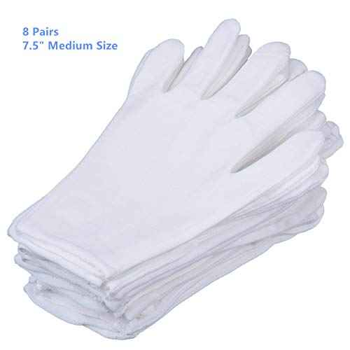 S&DIAN 8 Pairs White Cotton Gloves 7.5" Medium Size, film, coins, CD/DVD, Handling Gloves