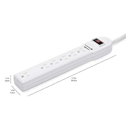 Amazon Basics White Surge Protector Power Strip, 6 Outlets, 790 Joules, 6ft Cord, Circuit Breaker - Old Version