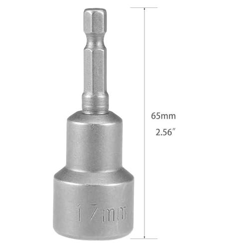 Fixinus 17mm Magnetic Socket, 1/4" Hex Shank Drill Adapter for Power Drills, Nut Driver and Impact Socket Adapter, 65mm Length