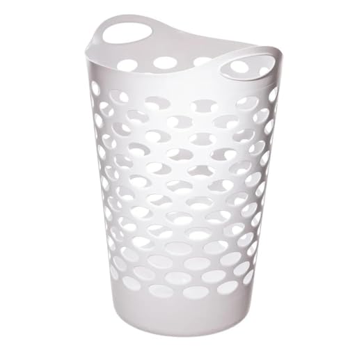Tall Flex Laundry Basket with Handles – White Plastic Hamper 17.75 x 17.25 x 26 in