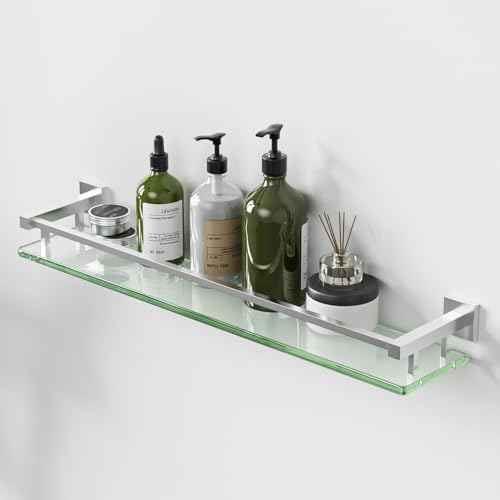 Alise Bathroom Shelf Wall Mounted, Brushed Nickel Large Capacity Glass Shelf for Bathroom, 24 inch