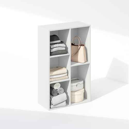 Furinno Reed Closet Organizers and Storage, 5-Cube Reversible Closet Shelves, Organization Shelf, 9.4" x 19.5" x 31.5", for Bedroom, Closet, White