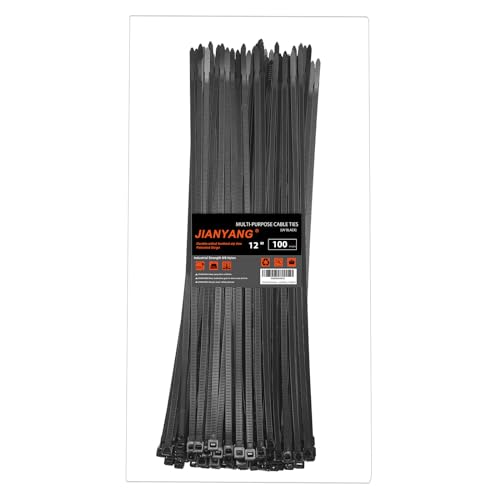 JIANYANG 12 Inch Heavy Duty Zip Ties 100 Pack, 100lb Tensile Strength, Double-Sided Toothed Nylon Cable Ties for Indoor Outdoor Use