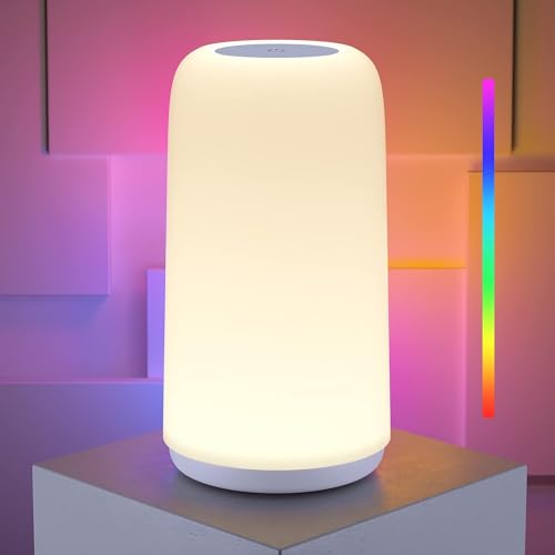 ROOTRO White Touch Bedside Table LED Lamp RGB Dimmable Nightstand Lamp for Bedroom & Home Decor