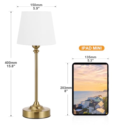 Kakanuo White and Gold Cordless Table Lamp with Rechargeable Battery, 15.8in Empire Shade