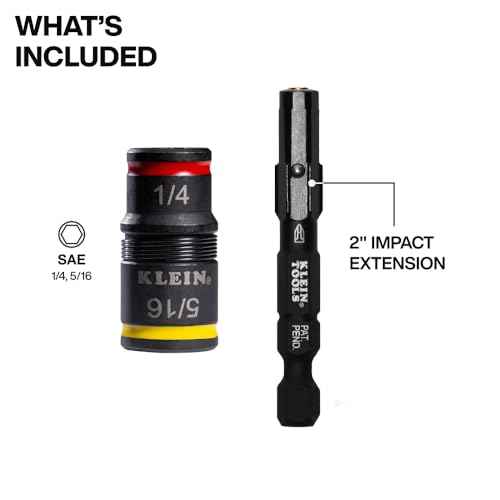 Klein Tools 32931 3-in-1 SAE Impact Socket Set, 1 Flip Socket with 1/4 and 5/16 Nut Driver Sizes and 1/4-Inch Bit Holder, Impact Rated 2-Inch Shaft