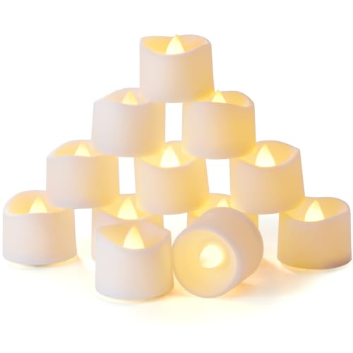 Homemory 12-Pack Battery Tea Lights with Timer, Warm White, White Base, Auto-On 6H