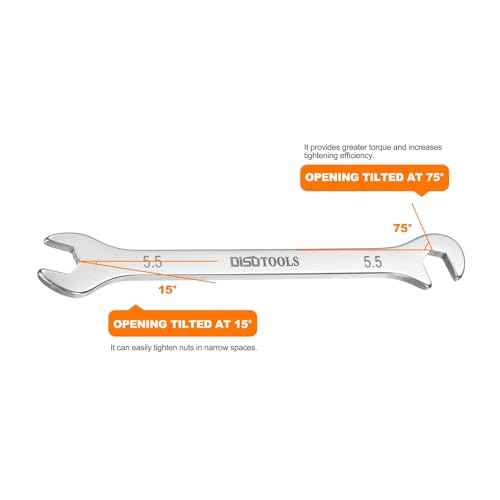HARFINGTON 2pcs Super-Thin Open End Wrench 5.5mm Metric Double Open-End Wrench 30Cr13 Stainless Steel Quenching Polish Spanner with 15¡Æand 75¡Æ Angled for Auto Repairs