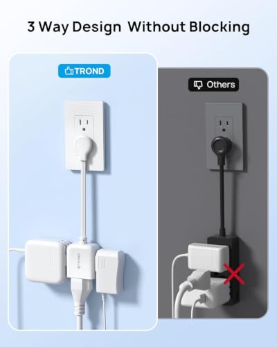 TROND 3 Prong Flat Outlet Extender with 6 Inch Cord, White - Pack of 1