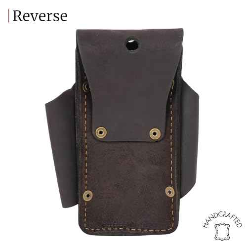 FESA Small Leather Tool Pouch - 5-in-1 Heavy Top Grain Leather Small Tool Pouch with a Steel Hammer Loop, 4 Pockets & Reinforced Heavy Duty Rivets - Fits Belts up to 3" - Handcrafted