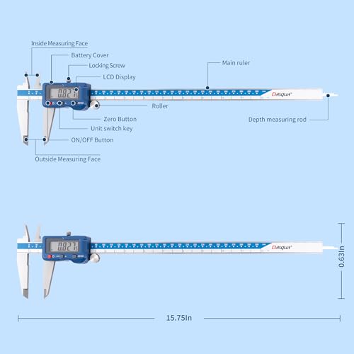 Dasqua 12”/300mm Digital Caliper, Stainless Steel Precision Measuring