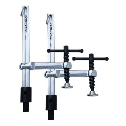 POWERTEC 2PK Welding Clamp with T-Handle ? 8" Max Opening, 4" Throat Depth ? Fits 5/8" (16mm) Welding Table Holes, Heavy-Duty Workbench Screw Clamp for Welding & Fabrication (72244-P2)