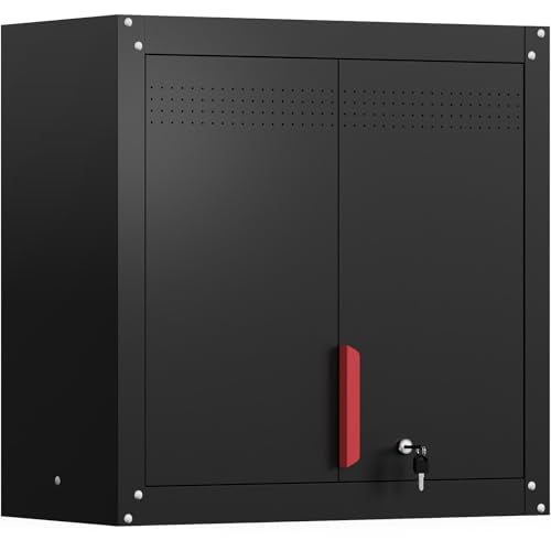 30W Kelueo 30" Metal Garage Wall Cabinet with Lock, Adjustable Shelf, Anti-Fall Rails