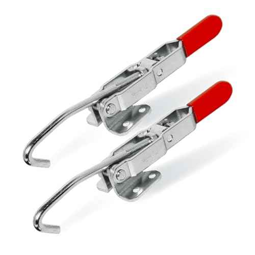POWERTEC 2PK J Hook Toggle Clamp, 375 lbs Holding Capacity, 451 Adjustable Pull Action Latch for Smoker, Tool Box, Woodworking Jigs and Fixtures, Cabinet, Lids, Door, Truck (20308-PV2)