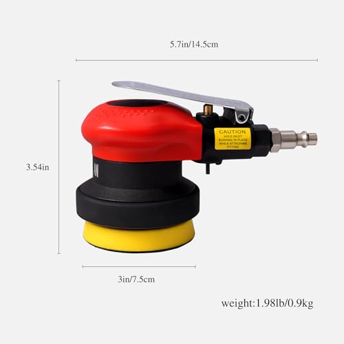 Red 3-Inch Mini Pneumatic Orbital Sander with 10 Sandpapers for Wood Metal Car Finishing