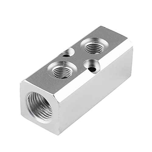 2 Way Pneumatic Manifold Air Distribution Block, Compressed Air Manifold Pneumatic Block, Air Coupler Fast Connector for Compressor, Silver