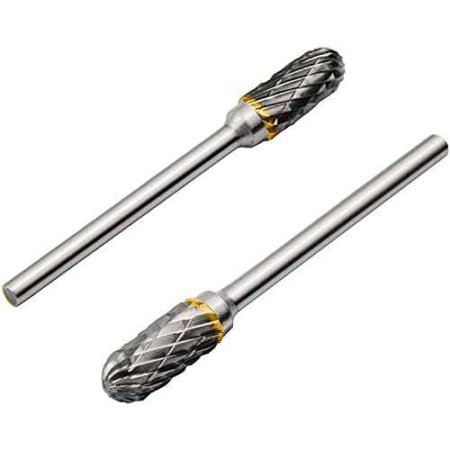 10 Pieces Tungsten Carbide Double Cut Rotary Burr Set with 3 mm (1/8 Inch) Shank and 6 mm (1/4 Inch) Head Size