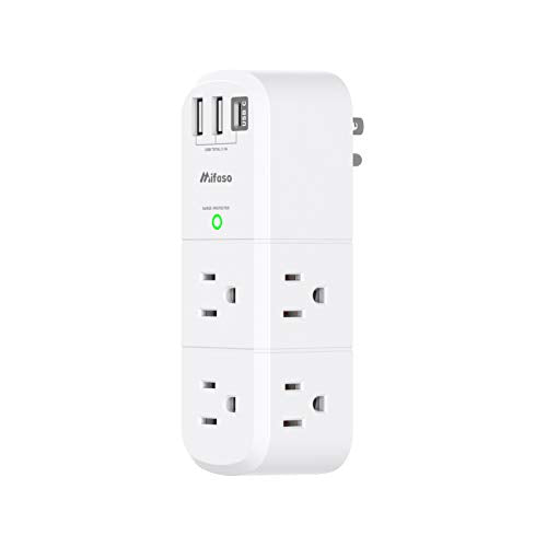 Outlet Extender with Rotating Plug, Mifaso Surge Protector 6 AC Multi Plug Wall Outlets and 3 USB Ports, 1800 Joules, 3-Sided Swivel Power Strip Spaced Splitter for Home, Travel, Dorm Room Essentials