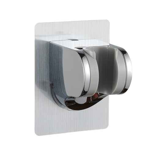 Shower Head Holder Strong Adhesive No Drilling Wall Mount Adjustable Handheld Showerhead Bracket for RV Kids Bathroom Shower,Fix Firmly and Use Conveniently (Silver, 1)