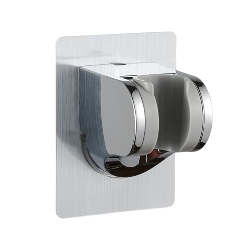 GwernKB Silver Shower Head Holder Wall Mount No Drilling Adhesive Bracket for Handheld Shower, Adjustable & Strong Grip