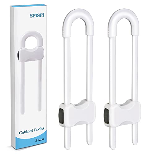 SPISPI Baby Proofing Cabinet Locks White Pack of 2 - Child Safety Locks for Cabinets & Drawers