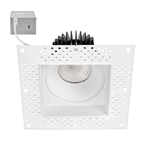 Maxxima 4¡± Trimless Ultra-Thin Recessed Anti-Glare LED Downlight Canless IC Rated 1000 Lumens 5 Color Temperature Selectable 2700K/3000K/3500K/4000K/5000K Dimmable 90 CRI 5 CCT Square Slim J-Box Incl.