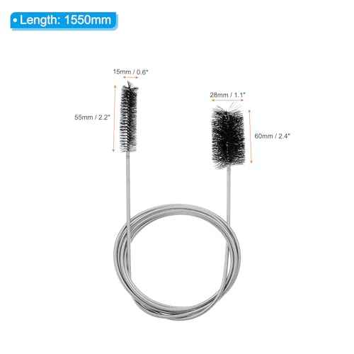 PATIKIL 61inch Flexible Drain Brush, Long Nylon Cleaner Brush Double Bristle Ended Spring Straw Cleaning Tool for Curved Pipe Slim Holes Fish Tank, Black