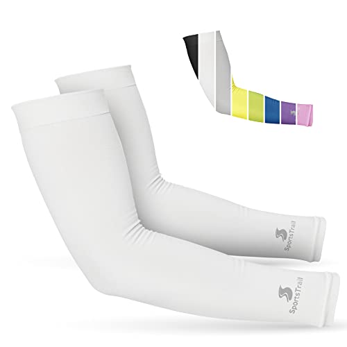 SportsTrail Unisex Cooling Arm Sleeves - Breathable UV Sun Protection, 1 Pair, White, One Size