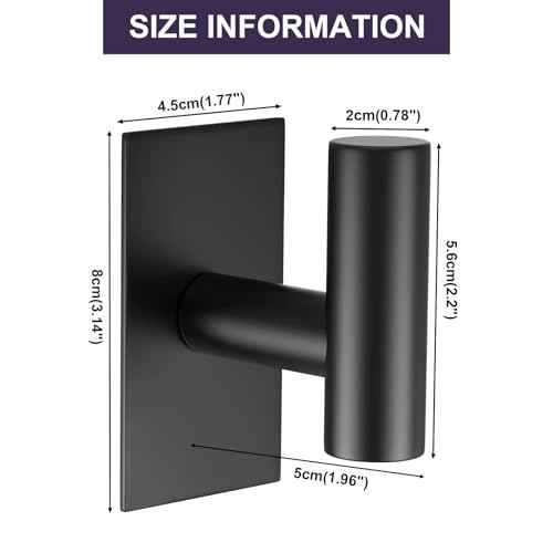 VAEHOLD Wall Towel Hooks, Heavy Duty Sticky Holder Waterproof Towel Hooks for Hanging Coat, Clothes, Closet Hook Wall Mount for Kitchen (Black, 4 Pack)