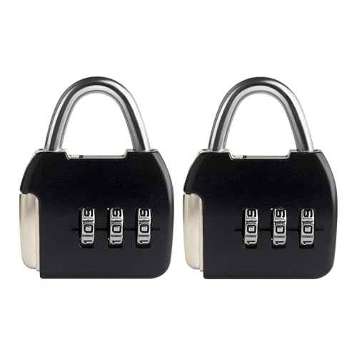 Small Combination Lock, 3 Digit Combination Padlock, Travel Luggage Locks, Combo Lock with Code for Suitcase, Mini Locker, Bag, Tool Box, Backpack Zipper (Black+Black, 2-Pack)