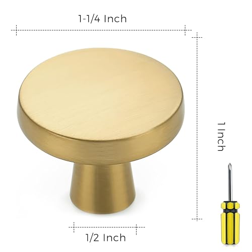 Rustic 30 Pack Brushed Brass Round Kitchen Cabinet Knobs - Gold, Modern & Durable