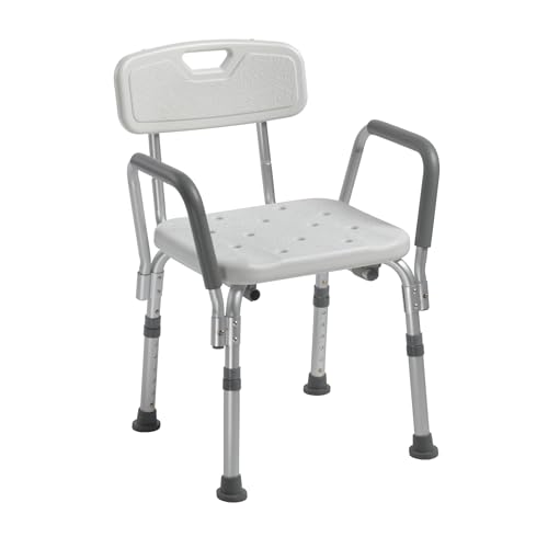 Drive Medical Premium Shower Chair with Backrest & Padded Arms, Adjustable White