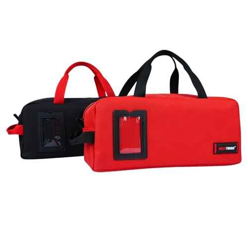 MELOTOUGH Canvas Tool Bags 14 Inch Tool Tote Bag with Zipper Heavy Duty Portable Tool Bag Organizer for Electrician,Technician,Mechanic(Black&Red)