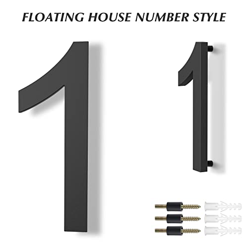 DEWEL 8 Inch Floating Black House Numbers for Outside - Modern Acrylic Address Sign with Mounting Kit, 1/8 Inch Thickness