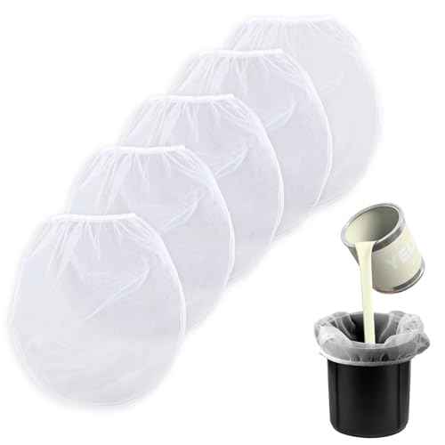 5pcs Paint Strainer Bags 5 Gallon, Paint & Liquid Filter Bags White Fine Mesh Bucket Strainer with Elastic Top Opening Paint Filtering Bag for Paint Gardening Hydroponics
