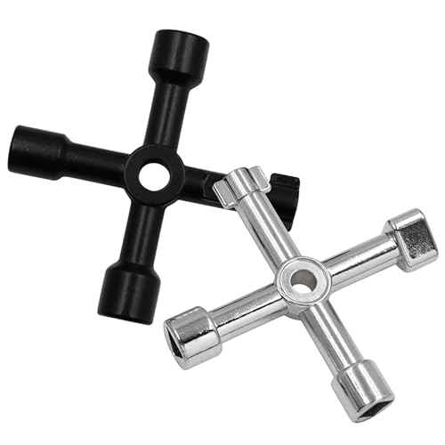 2 Pack 4 Way Sillcock Key Set, Heavy Duty Steel Water Spigot & Faucet Key, Multi-Functional Utility Tool for Valves, Outdoor Hose Bibs, Portable with Bead Chain for Garden & Plumbing