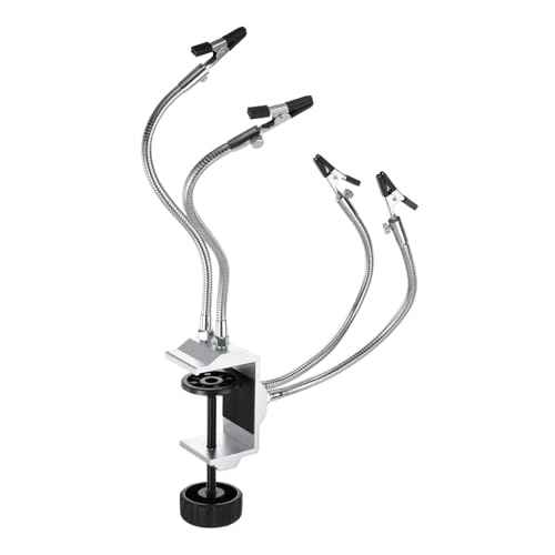 HARFINGTON Soldering Helping Hands, Third Hand Solder Tool Clamp Stand with Flexible Arms 4 Rotatable Alligator Clip for PCB Electronics Repair Assembly Hobby Welding, Silver 10"