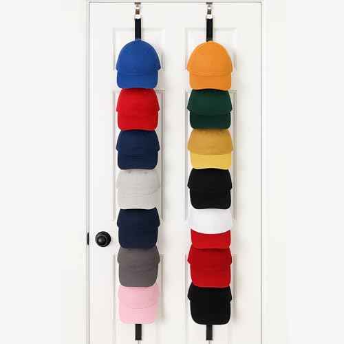 Jokari Over the Door Cap Rack Organizer 2 Pack Holds Up to 16 Baseball Hats Hat Storage System for Men Women and Kids Adjustable Closet Hanger with Hooks for Easy Hat Display