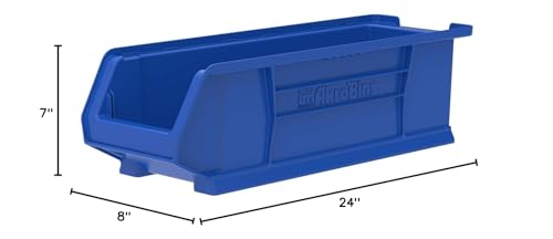 Akro-Mils 30284 Super-Size AkroBins Plastic Storage Bins, Space-Saving Stackable Bins for Garage, Classroom, Warehouse Organization, 24-Inch L x 8-Inch W x 7-Inch H, Blue, 4-Pack