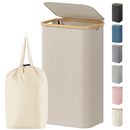 Lifewit 105L Large Laundry Basket with Lid & Removable Bag, Beige
