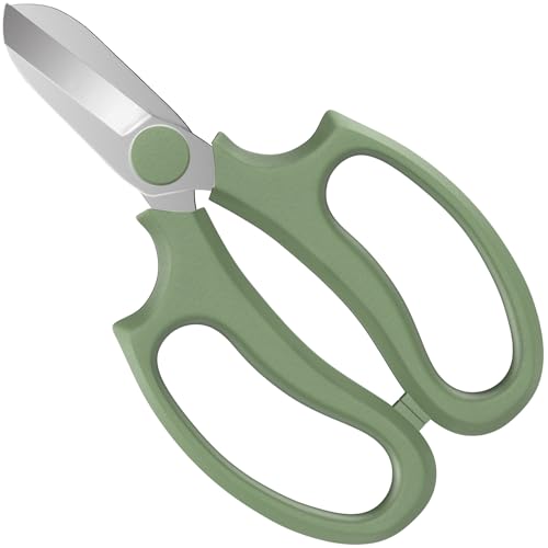 Housolution Flower Scissors, Strong Floral Shears, Premium Steel Garden Pruning Shears Floral Fruits Leaf Scissors Hand Pruner Snip Trimming Tool for Gardening Flower Arrangement, Avocado Green