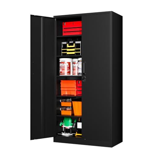 MIIIKO 71" Tall Metal Garage Cabinet with 2 Doors, 5 Shelves, Locking 0.8mm Steel