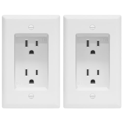 TOPGREENER Recessed Duplex Outlet 2 Pack, Tamper-Resistant, White, Wall Mount