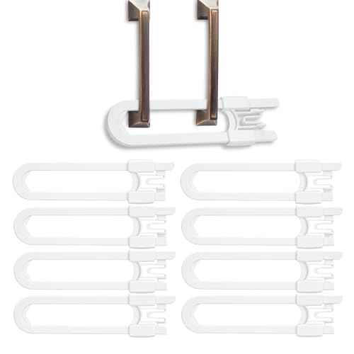 Vmaisi 8 Pack Baby Sliding Cabinet Locks - Adjustable U Shaped Child Safety Locks,Childproof Latches for Kitchen Bathroom Storage Cupboards Doors, Handles and Knobs White