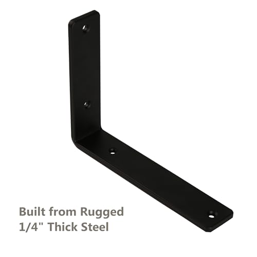 NEODROP 4-Pack Heavy Duty 6 Inch Wall Shelf Brackets - Black Steel Floating Support